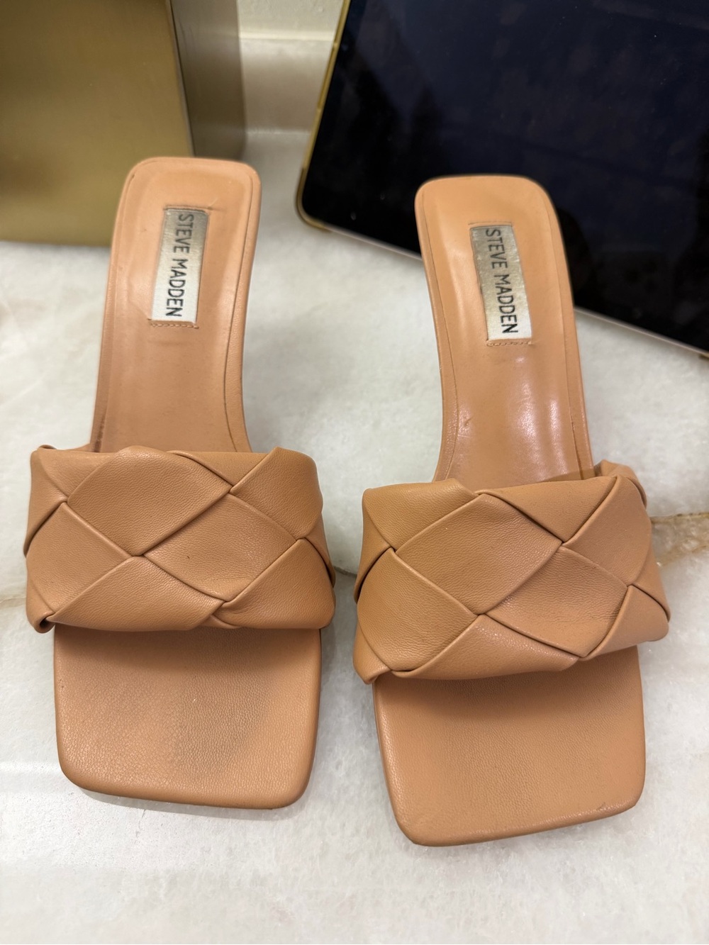 Steve Madden Tan Braided Slide Sandals